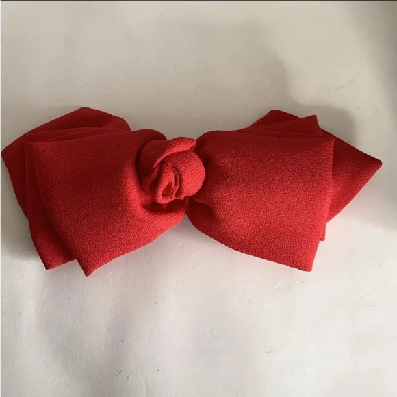 Vintage Made in France Bow Ribbon Hair Clip Barrette Retro Large Ruffles Red - Picture 1 of 10